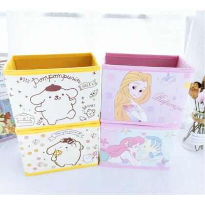 {M'SIA STOCK} Cartoon Desktop Stationery Organizer Storage Box Foldable Non-woven Decoration 卡通PU收纳包化妆品多功能储物盒杂物整理收纳盒